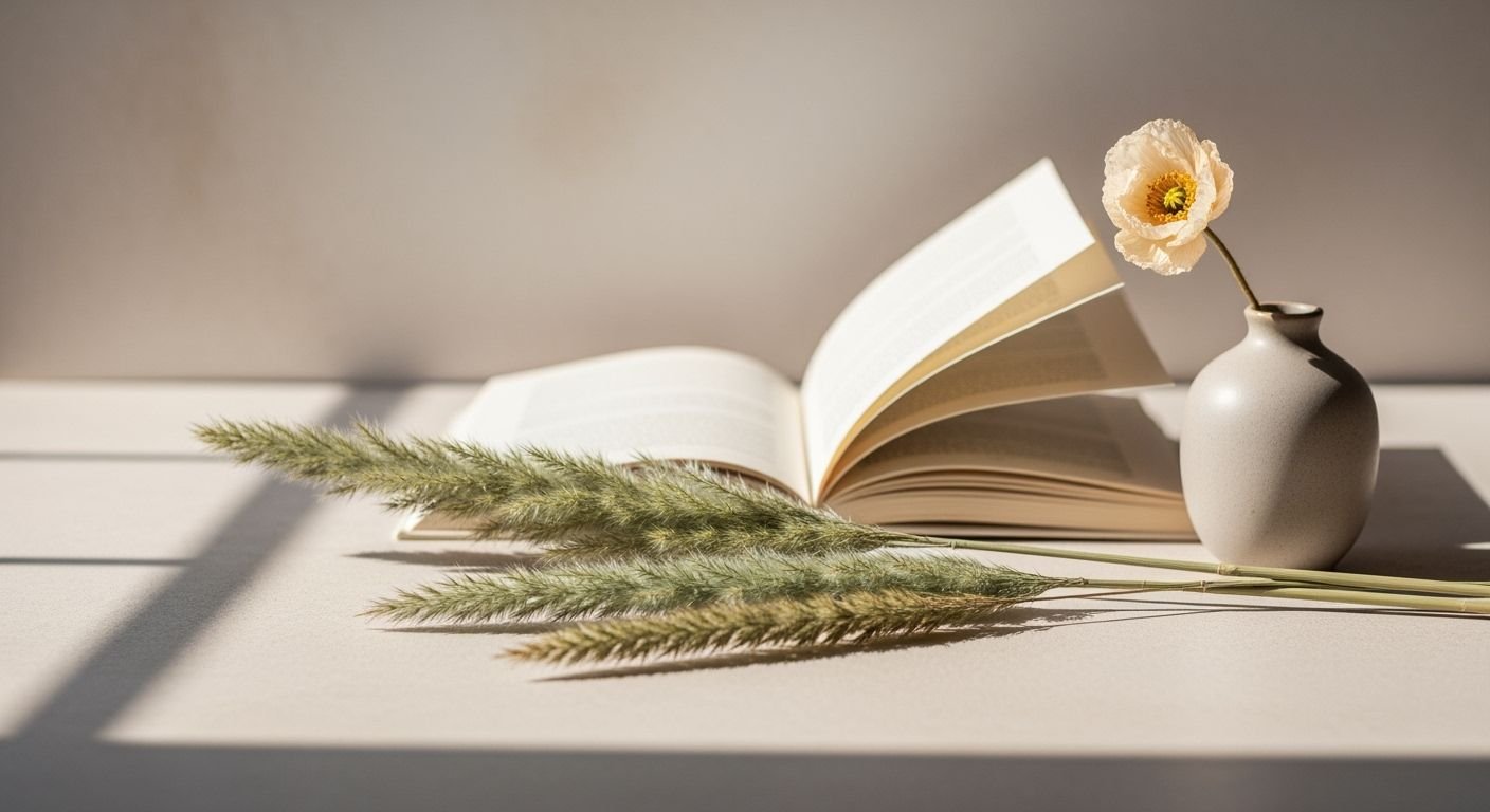 Vase with a flower sitting on top of an open book Background Image
