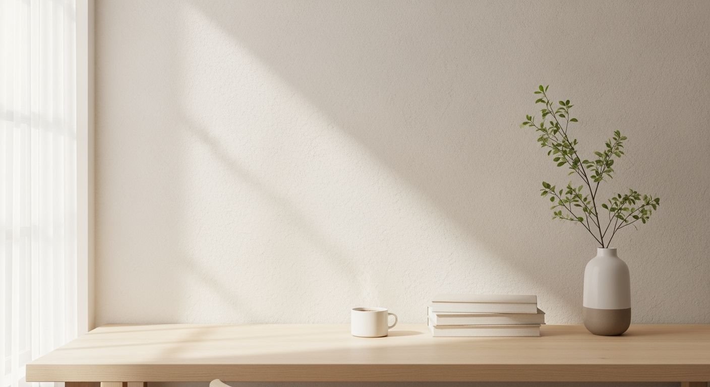Vase with a plant sitting on top of a wooden table Background Image