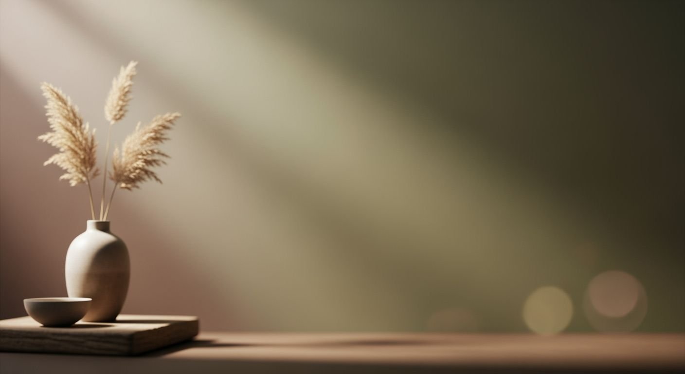 Vase with some dried grass in it sitting on a table Background Image