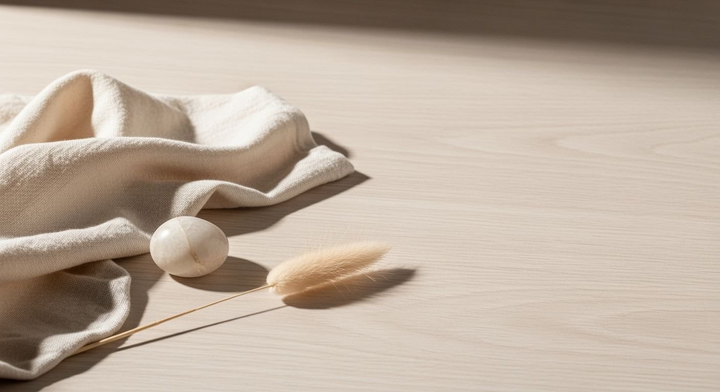 White cloth and a feather on a wooden table Background Image