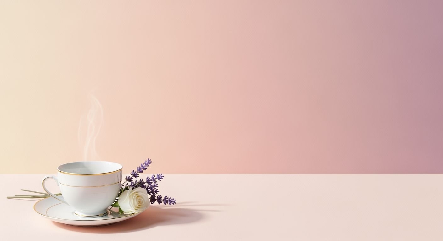 White cup and saucer sitting on top of a table Background Image