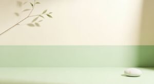 White egg sitting on top of a table next to a plant Background Image