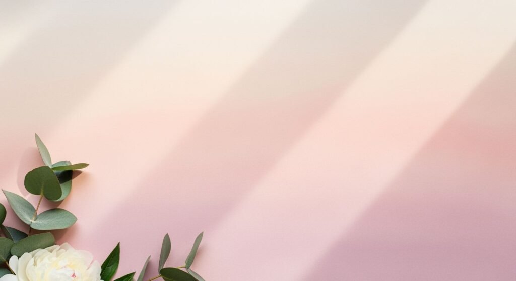 White flower with green leaves on a pink and white background Background Image