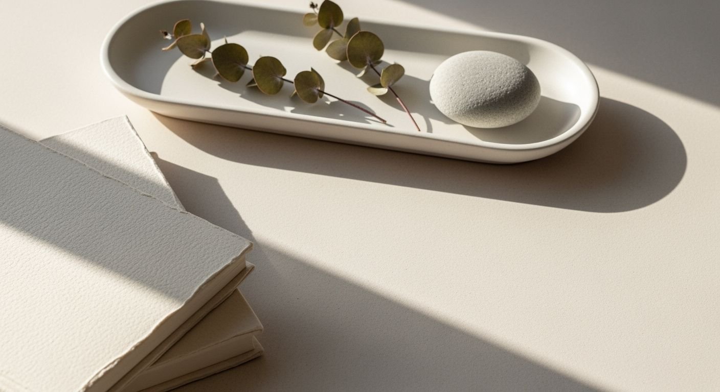 White plate with a stone on top of it Background Image