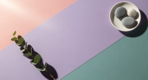 White plate with three eggs on top of it next to a plant Background Image