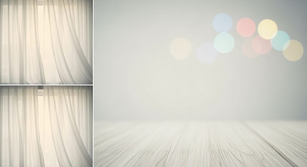 White room with a wooden floor and a white curtain Background Image