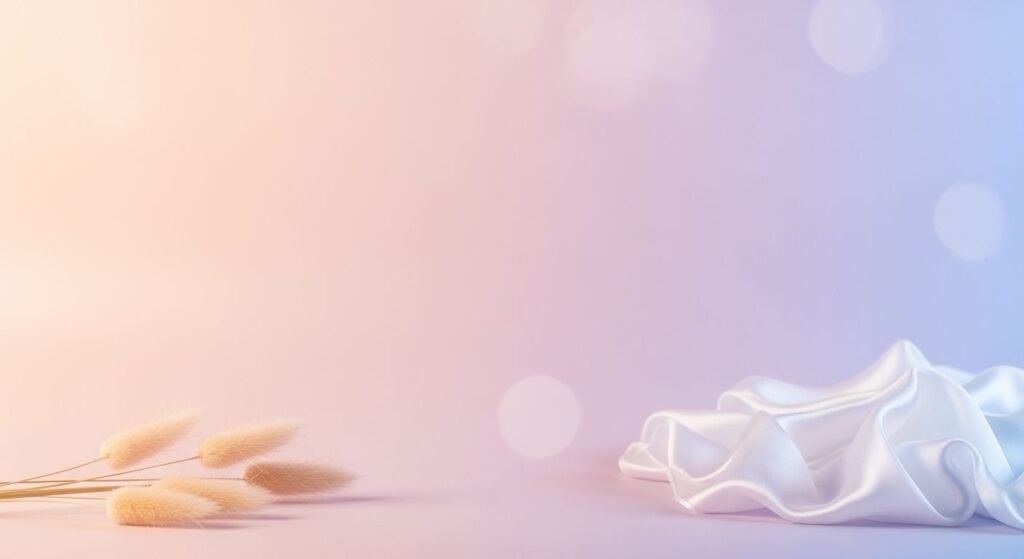 White satin ribbon on a pink and blue background Background Image