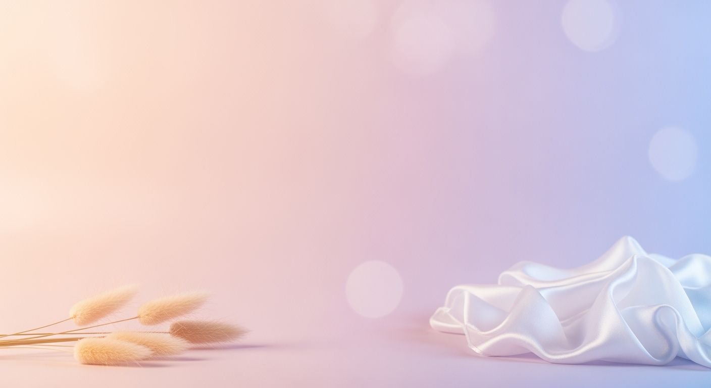 White satin ribbon on a pink and blue background Background Image