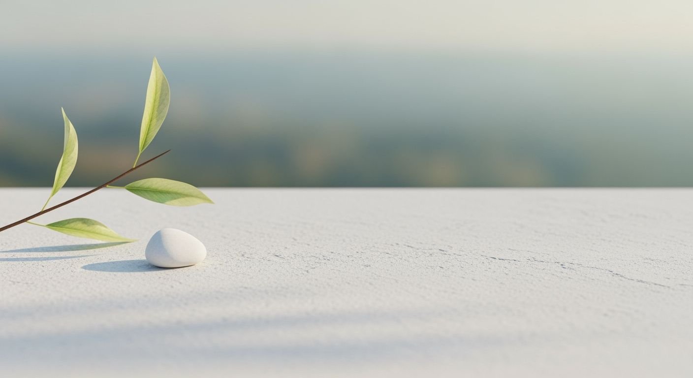 White stone with a green leaf on top of it Background Image