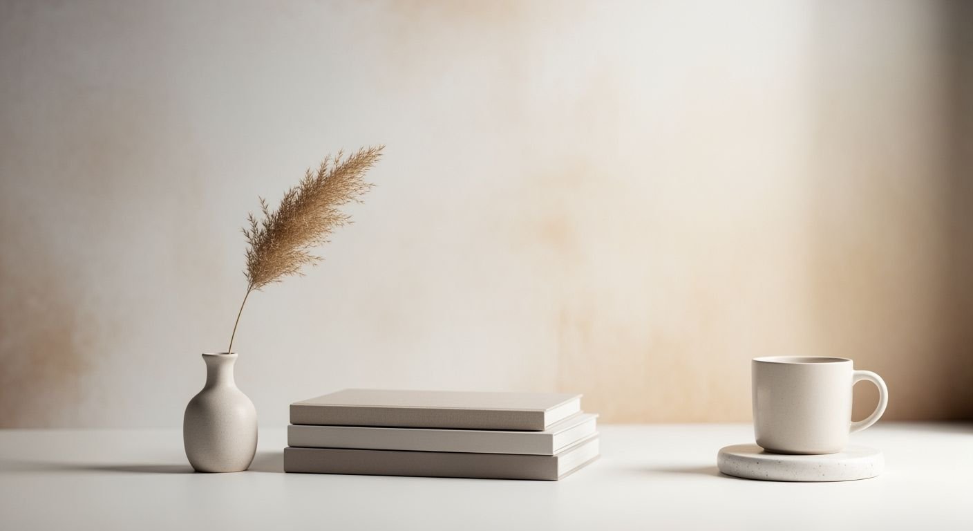 White table topped with a vase and a cup of coffee Background Image