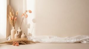 White table topped with vases filled with flowers next to a window Background Image