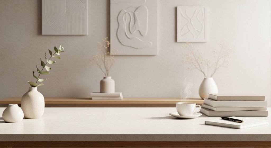 White table with a cup of coffee on top of it Background Image