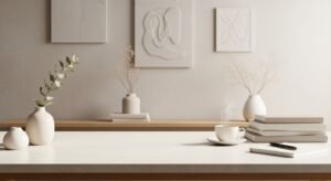 White table with a cup of coffee on top of it Background Image
