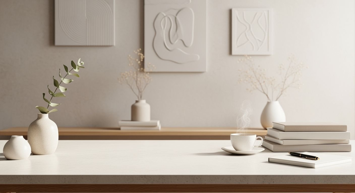 White table with a cup of coffee on top of it Background Image