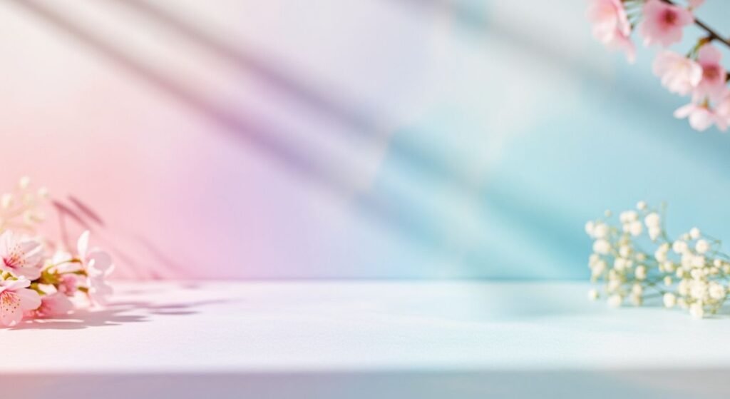 White table with pink flowers on top of it Background Image