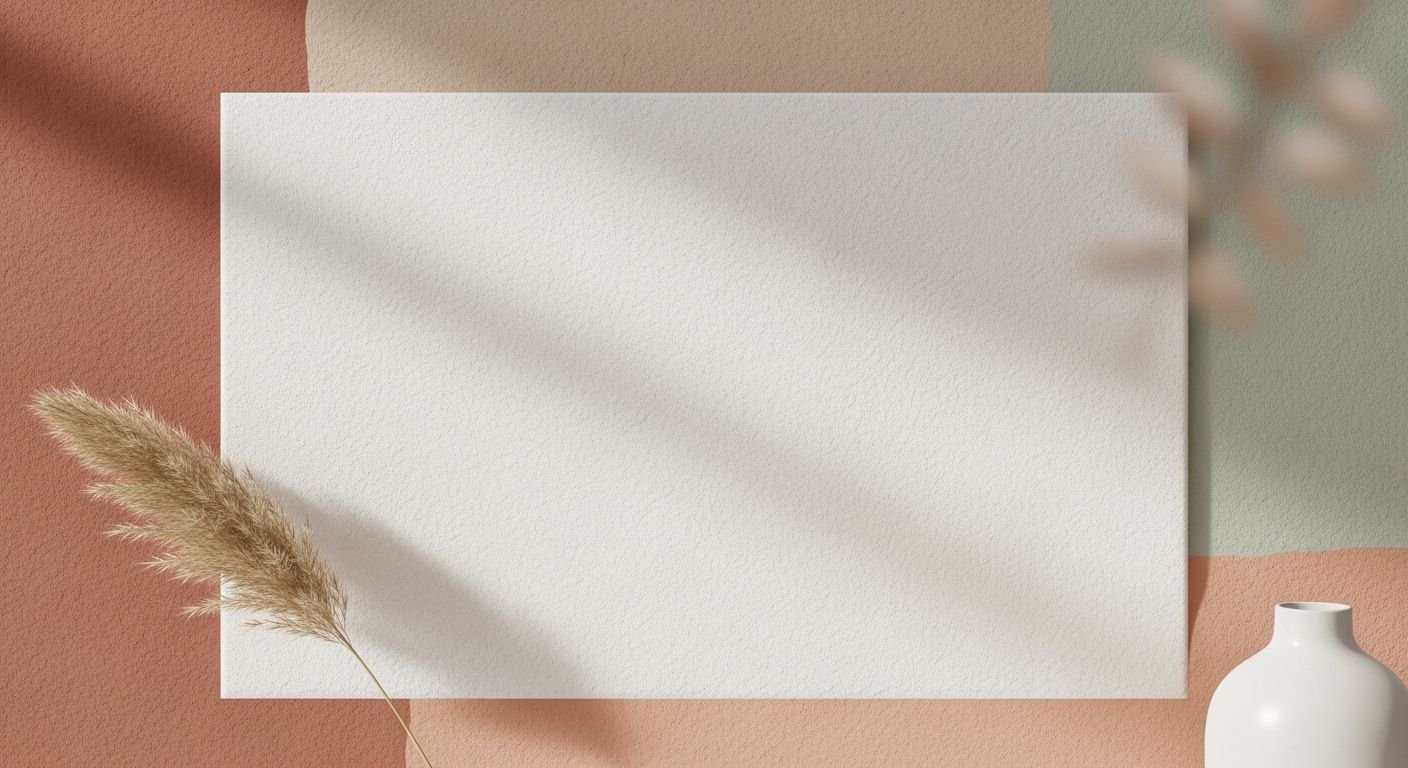 White vase sitting next to a piece of paper on a table Background Image