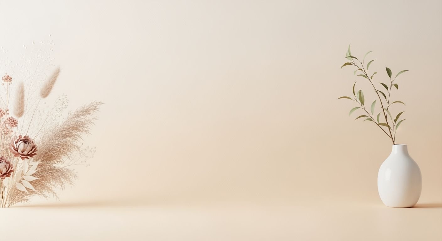 White vase sitting on top of a table next to a plant Background Image