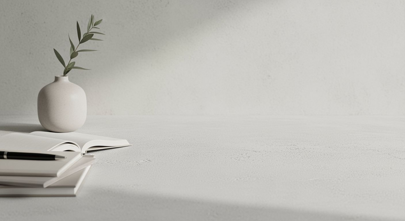 White vase sitting on top of a table next to a stack of books Background Image