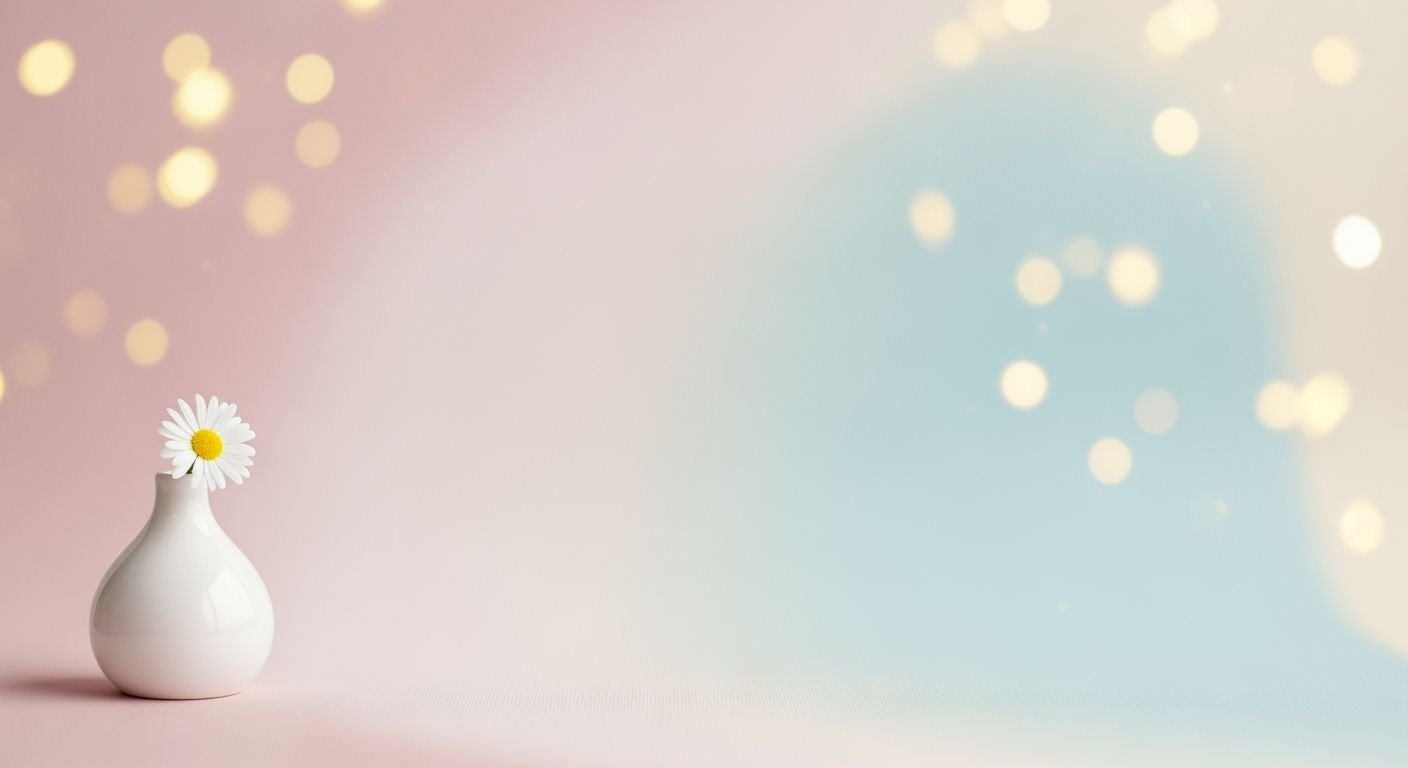 White vase with a daisy in it sitting on a table Background Image