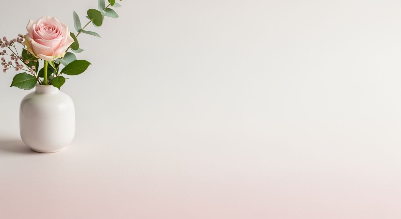 White vase with a pink rose in it Background Image