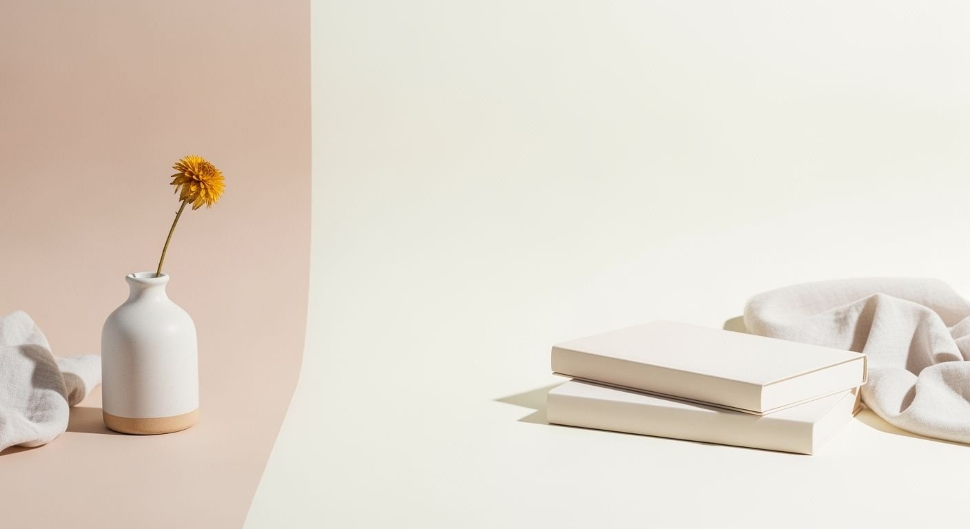 White vase with a yellow flower in it next to a stack of boxes Background Image
