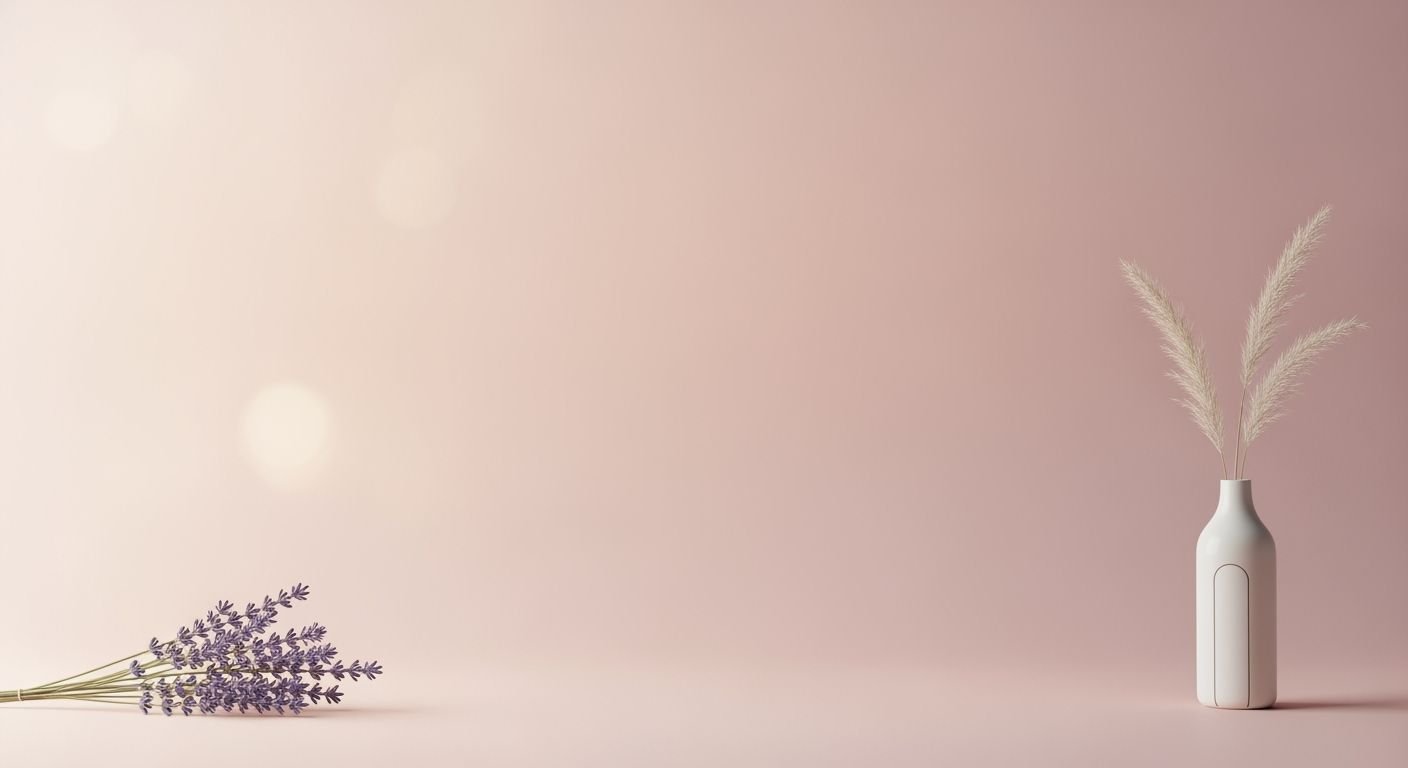 White vase with lavender flowers in it on a pink background Background Image
