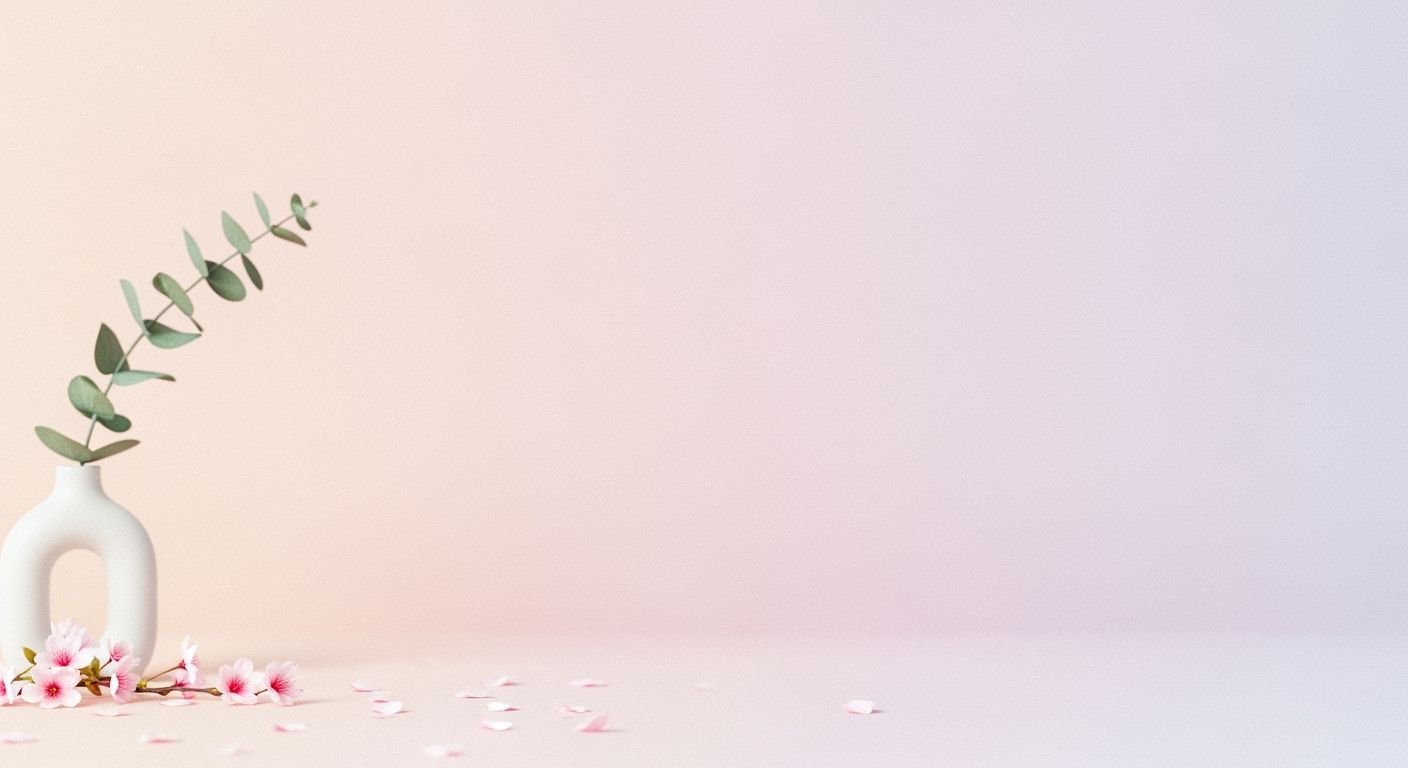 White vase with pink flowers on a pink background Background Image