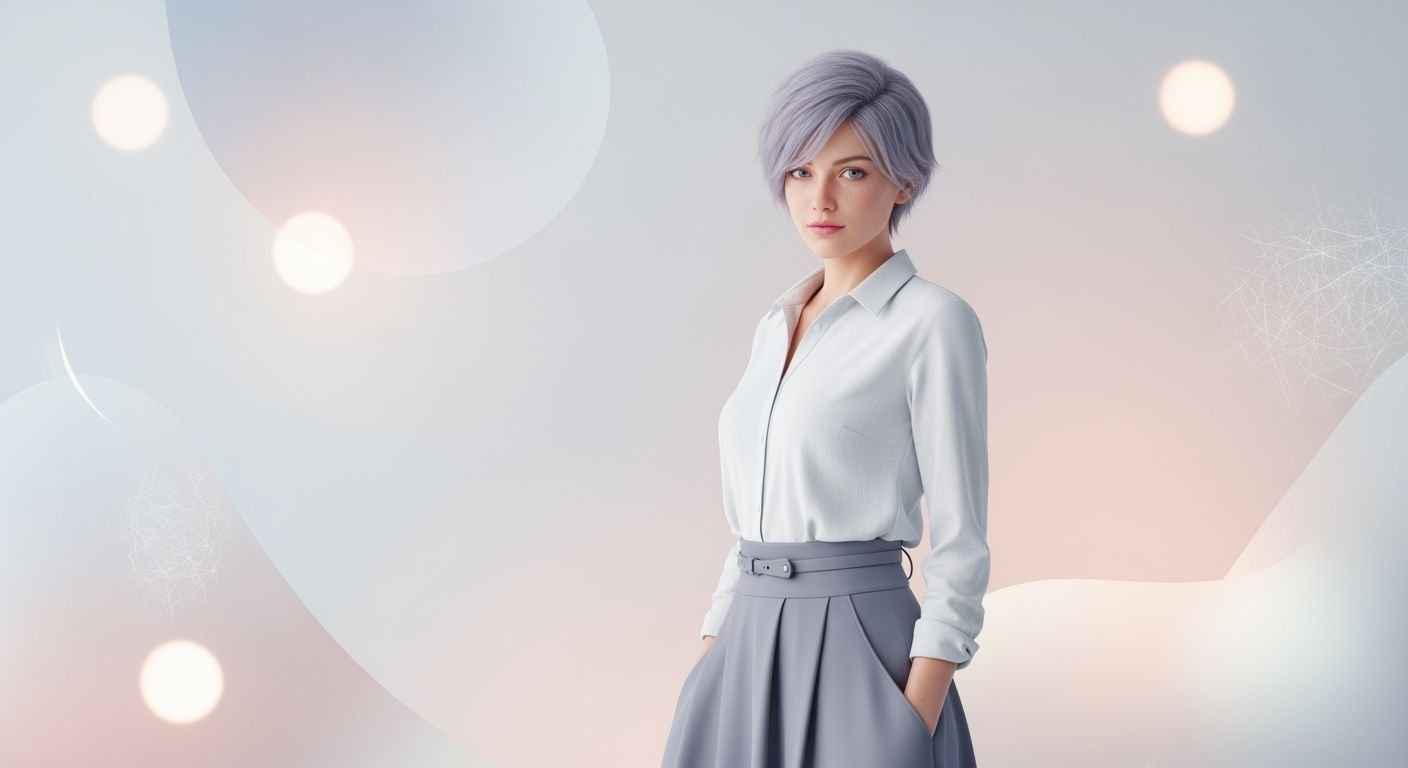 Woman in a white shirt and gray skirt Background Image