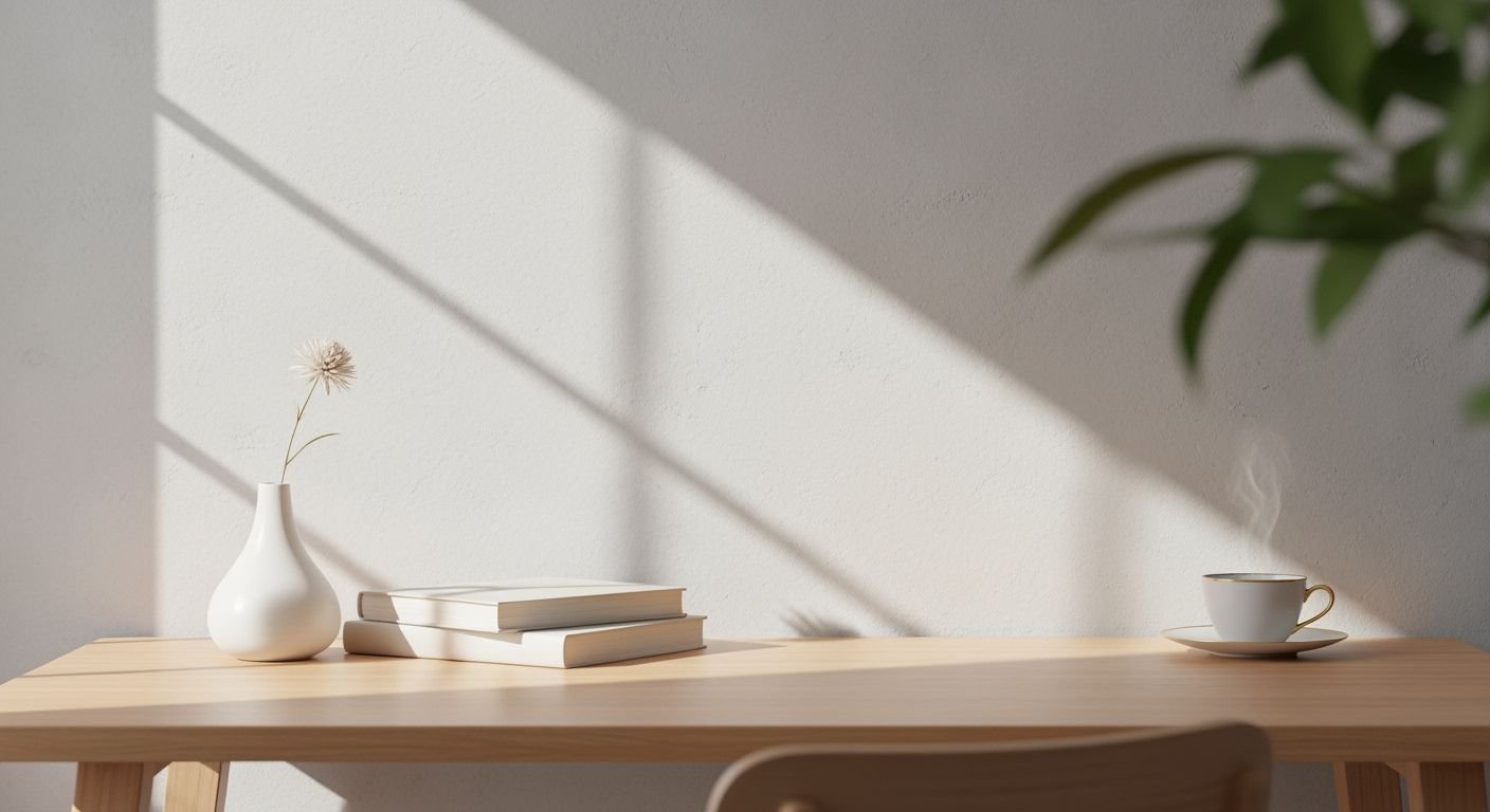 Wooden table with a cup of coffee and books on it Background Image