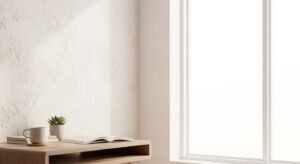 Wooden table with a cup of coffee and a book on it Background Image