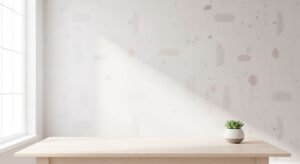 Wooden table with a plant on top of it Background Image