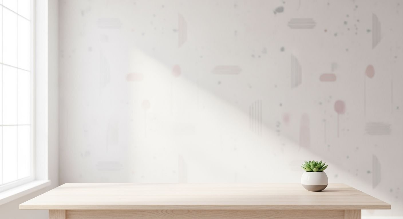 Wooden table with a plant on top of it Background Image