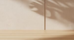Wooden table with a shadow of a person on it Background Image
