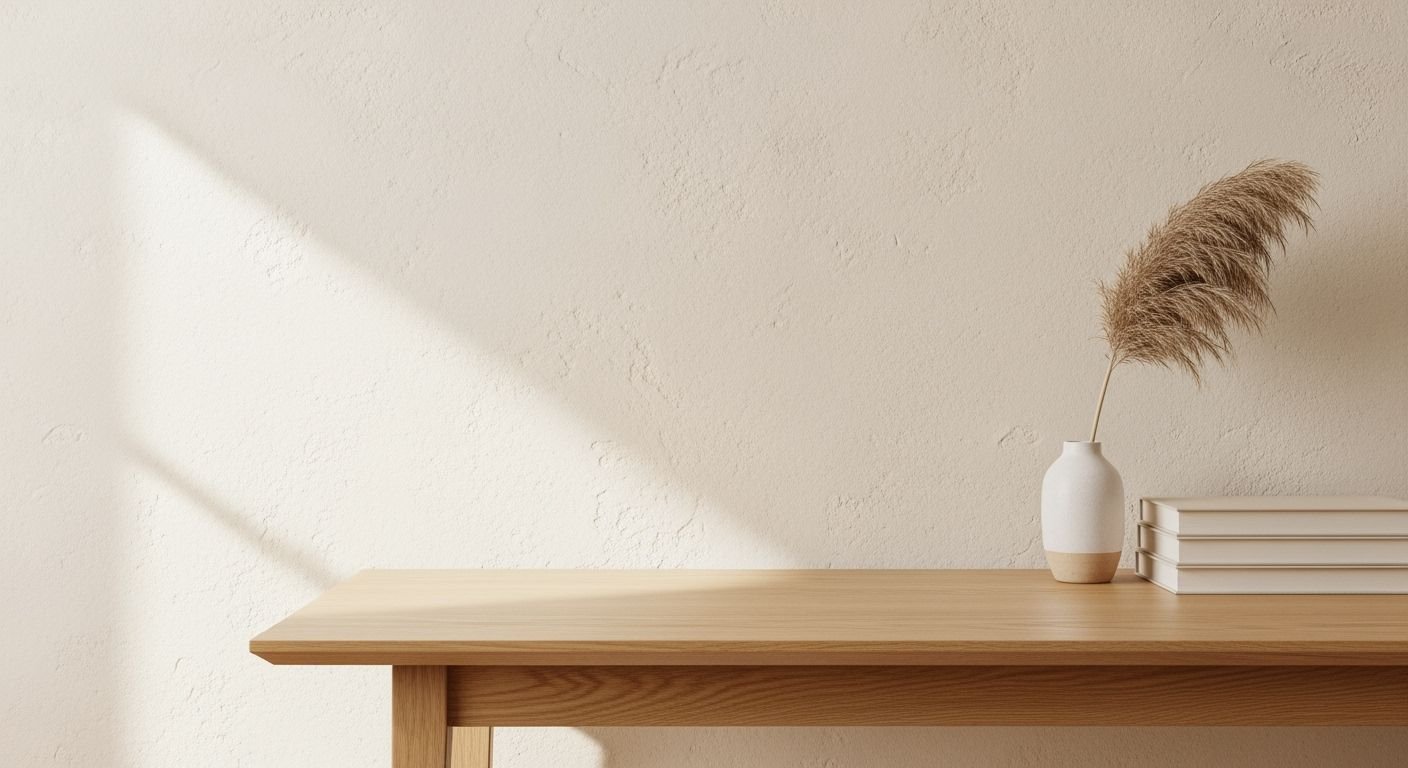 Wooden table with a vase and books on it Background Image